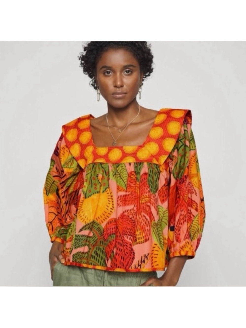 Farm Rio NWT Summer Dream Blouse Square Neck Peasant Top Shirt Tropical Print M
